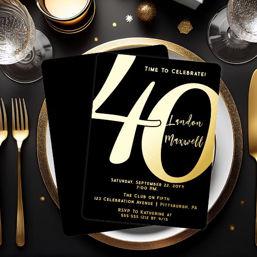 ミニマルタイポグラフィ40 40th誕生日パーティー 箔招待状