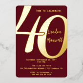 ミニマルタイポグラフィ40 40th誕生日パーティー 箔招待状 (正面)