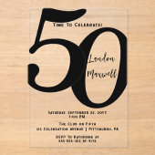 ミニマルタイポグラフィ50 50th誕生日パーティー アクリル招待状 (正面)