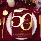 ミニマルタイポグラフィ50 50th誕生日パーティー 箔招待状