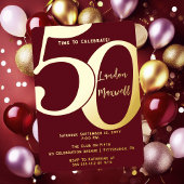 ミニマルタイポグラフィ50 50th誕生日パーティー 箔招待状
