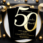 ミニマルタイポグラフィ50 50th誕生日パーティー 箔招待状