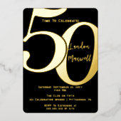 ミニマルタイポグラフィ50 50th誕生日パーティー 箔招待状 (正面)