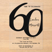 ミニマルタイポグラフィ60 60th誕生日パーティー アクリル招待状 (正面)