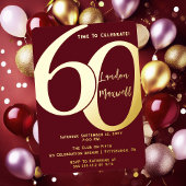 ミニマルタイポグラフィ60 60th誕生日パーティー 箔招待状