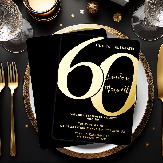 ミニマルタイポグラフィ60 60th誕生日パーティー 箔招待状