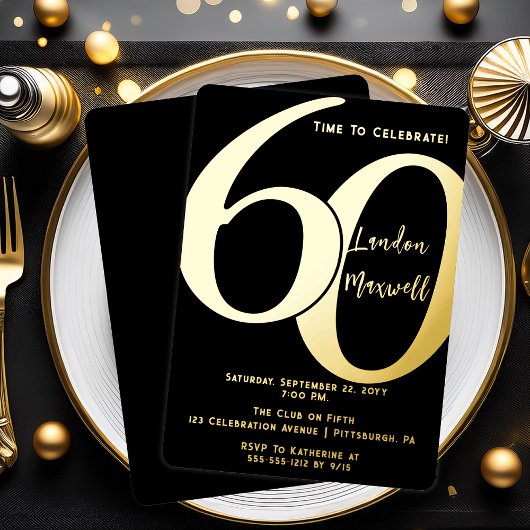ミニマルタイポグラフィ60 60th誕生日パーティー 箔招待状