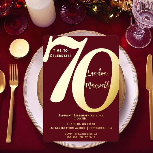 ミニマルタイポグラフィ70 70thバースデーパーティー 箔招待状