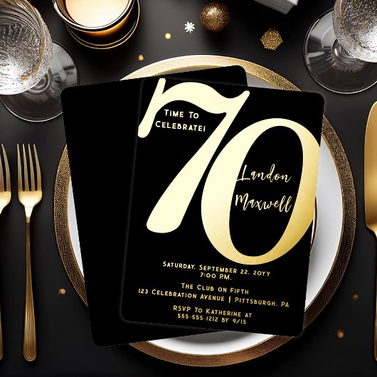 ミニマルタイポグラフィ70 70thバースデーパーティー 箔招待状