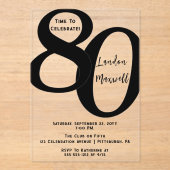 ミニマルタイポグラフィ80 80thバースデーパーティー アクリル招待状 (正面)