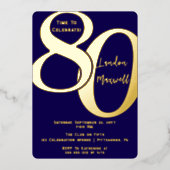 ミニマルタイポグラフィ80 80thバースデーパーティー 箔招待状 (正面)