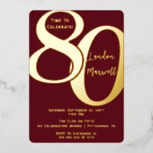 ミニマルタイポグラフィ80 80thバースデーパーティー 箔招待状 (正面)