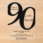ミニマルタイポグラフィ90 90thバースデーパーティー アクリル招待状 (正面)
