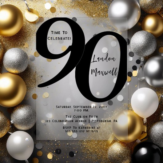 ミニマルタイポグラフィ90 90thバースデーパーティー アクリル招待状