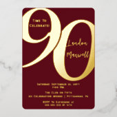 ミニマルタイポグラフィ90 90thバースデーパーティー 箔招待状 (正面)