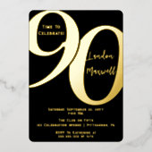 ミニマルタイポグラフィ90 90thバースデーパーティー 箔招待状 (正面)