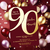 ミニマルタイポグラフィ90 90thバースデーパーティー 箔招待状