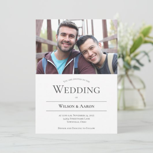 ミニマルタイポグラフィLGBT結婚写真 招待状 (スタンド正面)