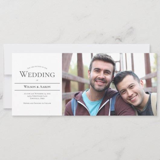 ミニマルタイポグラフィLGBTQフォト結婚ズ 招待状 (正面)