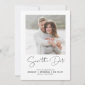 ミニマルタイポグラフィQRコードブラック&ホワイト写真 セーブザデート (正面)