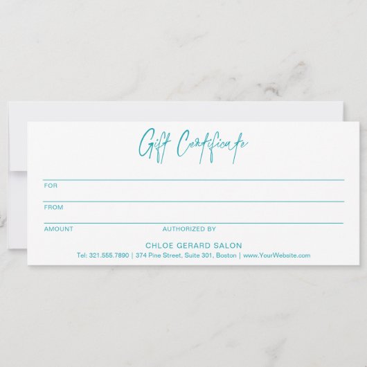 ミニマルターコイズアクアモダンギフト証明書 (正面)