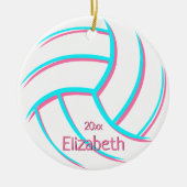 ミニマルターコイズピンクガーリーキープサバレーボール セラミックオーナメント (正面)