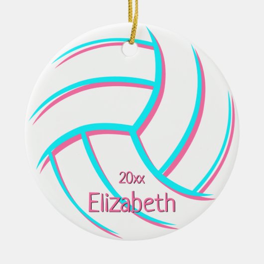 ミニマルターコイズピンクガーリーキープサバレーボール セラミックオーナメント (正面)