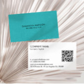 ミニマルターコイズブルートーンリネンバーラップ生地 名刺