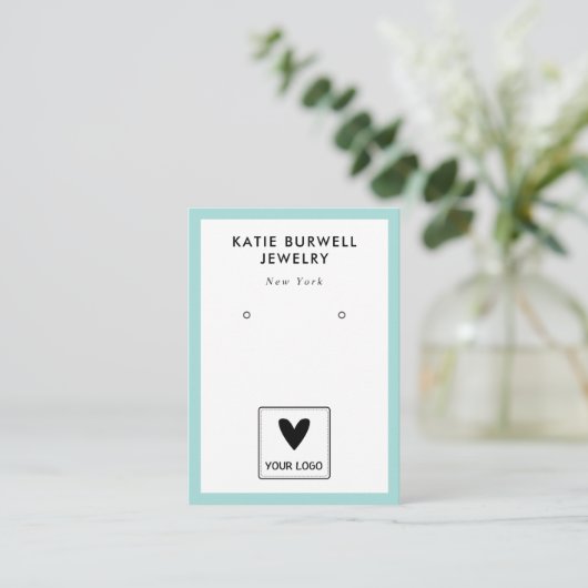 ミニマルターコイズロゴのイヤリングディスプレイ 名刺 (スタンド正面)