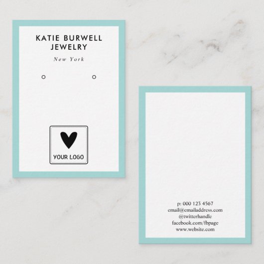 ミニマルターコイズロゴのイヤリングディスプレイ 名刺 (正面/裏面)