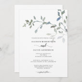 ミニマルダスティブルーグリーンウォーターフローラ結婚ズ 招待状 (正面/裏面)