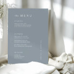ミニマルダスティブルー結婚ズMENU メニュー<br><div class="desc">これエレガントらモダンは結婚、メニューのカードやリハーサルのディナーのカードは青と白シンプルの埃の多い背景を備えて文字デザインいる。イニシャルやモノグラムを追加して完全に自分のものにする。</div>