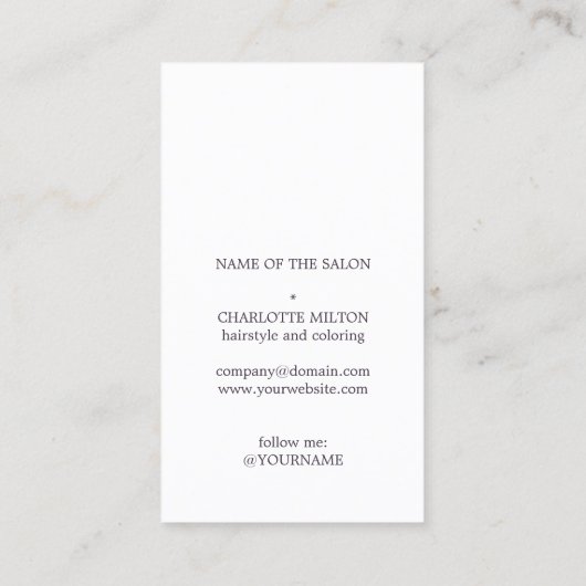 ミニマルダークエレガントパープルフェイク金ゴールド美容師 名刺 (裏面)