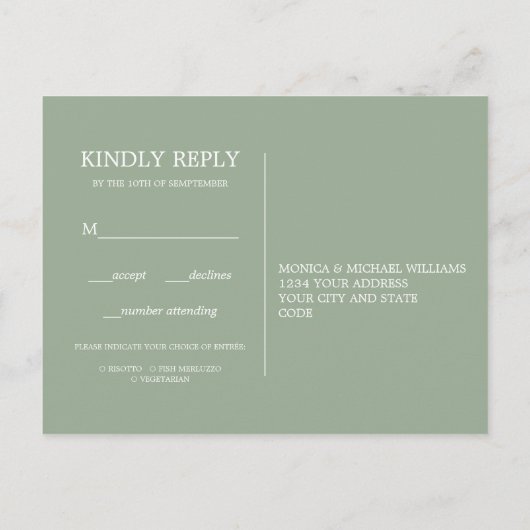 ミニマルチックな上品さが漂うSage | 結婚式 返信ハガキ 料理選択 インビテーションポストカード (裏面)