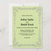 ミニマルチック スクリプト セージグリーン ボーホ フラワー ウェディング 招待状 (正面)