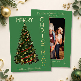 ミニマルツリー メリークリスマス 写真入り グリーン & ゴールド 箔シーズンカード