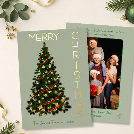 ミニマルツリー メリークリスマス 写真 翡翠 & ゴールド 箔シーズンカード