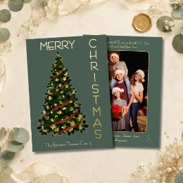 ミニマルツリー メリークリスマス 写真 Sage & Gold 箔シーズンカード