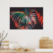 ミニマルティール(緑がかった色)とコーラルトロピカルパーム葉ズ ポスター (キッチン)