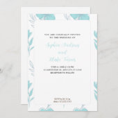 ミニマルティール(緑がかった色)とパステルグリーン結婚フローラ 招待状 (正面/裏面)
