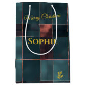 ミニマルティール（緑がかった色）とブルゴーニュ・プレイド・クリスマス ミディアムペーパーバッグ (正面)