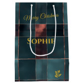 ミニマルティール（緑がかった色）とブルゴーニュ・プレイド・クリスマス ミディアムペーパーバッグ (裏面)