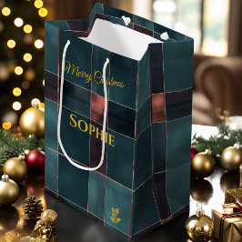 ミニマルティール(緑がかった色)とブルゴーニュ・プレイド・クリスマス ミディアムペーパーバッグ