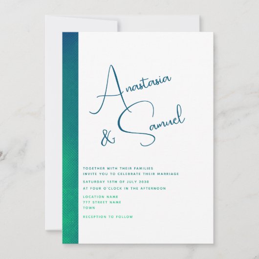 ミニマルティール(緑がかった色)グリーンモダン結婚式招待状 招待状 (正面)