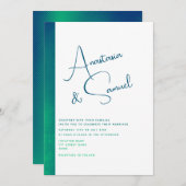 ミニマルティール(緑がかった色)グリーンモダン結婚式招待状 招待状 (正面/裏面)