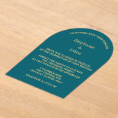 ミニマルティール(緑がかった色)ブルーグリーン金ゴールドスクリプ結婚ト アクリル招待状 (レイダウン)