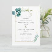ミニマルティール(緑がかった色)ブルーボタニカル金ゴールド結婚ズ 招待状 (スタンド正面)