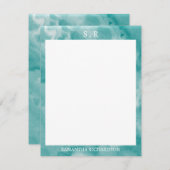 ミニマルティール(緑がかった色)ブルーマーブルモノグラム ノートカード (正面/裏面)