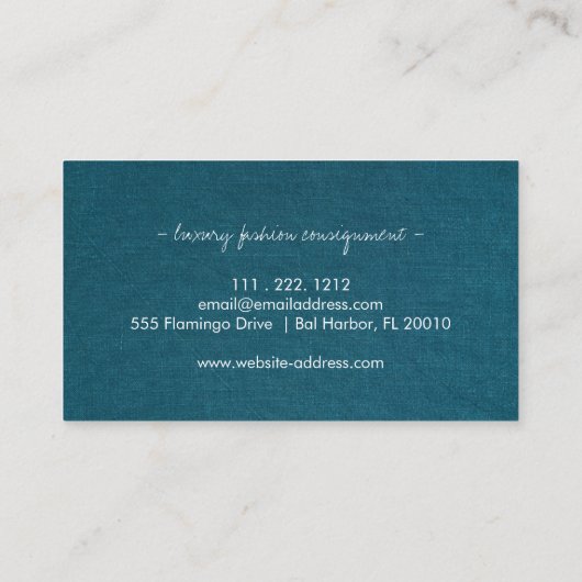 ミニマルティール（緑がかった色）リネンテクスチャモダンプロフェッショナル 名刺 (裏面)