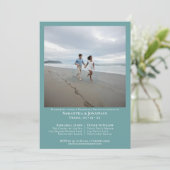 ミニマルティール（緑がかった色）写真結婚のリハーサルディナー 招待状 (スタンド正面)